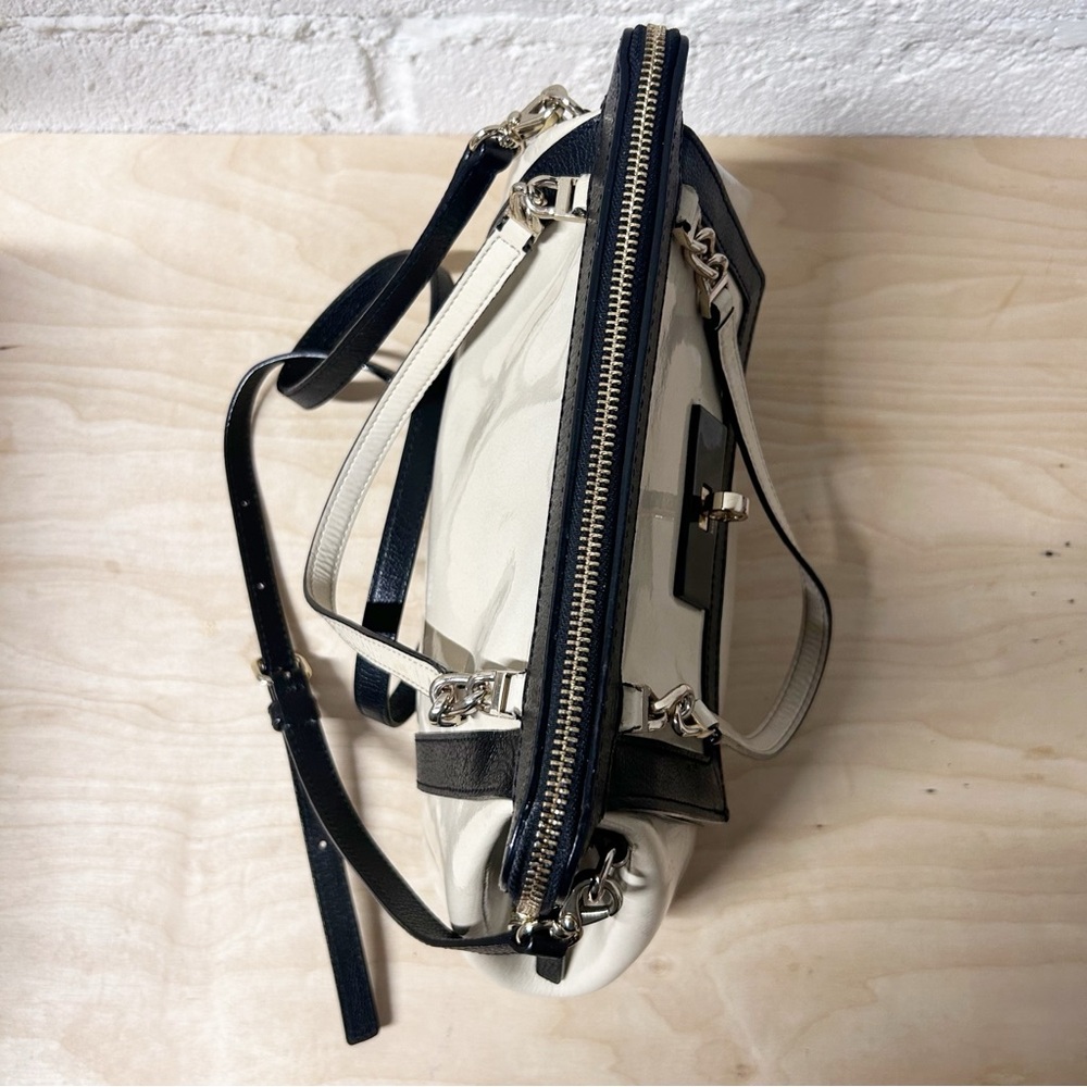 Kate Spade Auburn Place Cayton Satchel Bag Patent Cow Leather Cream and Black - Picture 5 of 15